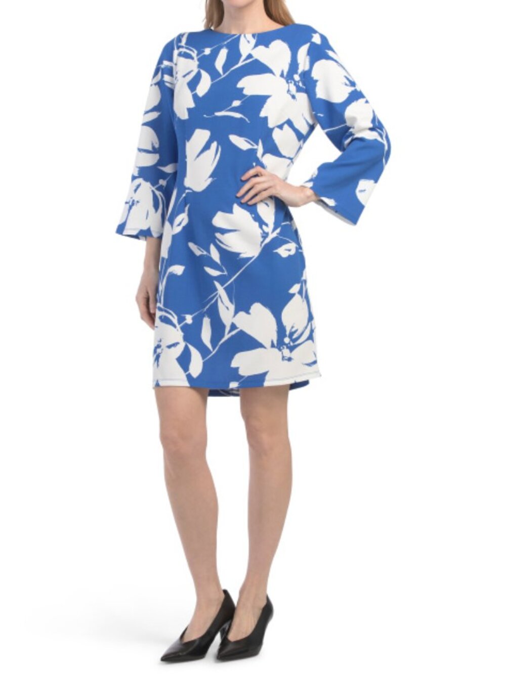 LONDON TIMES Boat Neck Floral Mini Sheath Dress